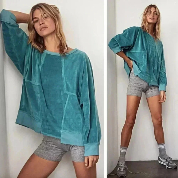 Free People Tops - NEW Free People Movement Strive On Sweatshirt Jewel Velour Athleisure Loungewear